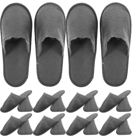 iplusmile Set 10 Paia Pantofole Monouso Ispessite Grigie Pantofole da Spa Antiscivolo per Hotel e Casa Scarpe Leggere Usa e Getta per Viaggi Uomo e Donna