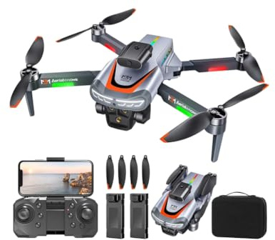 Drone avec caméra 4K, localisation du flux lumineux en suspension, tête d'évitement d'obstacles à 360°, moteur sans balais, drone télécommandé avec 2 batteries – Gris