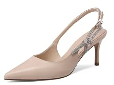 QUEEN HELENA Slingback con Tacco Medio Décolleté con Strass Donna K4517 (Nude Pu, Sistema Taglie Calzature EU, Adulto, Donna, Numero, Media, 38)