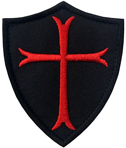 Ritter Templar Kreuzschild Militär Moral Bestickter Aufnäher mit Haken- und Flauschbänder, Rot schwarz