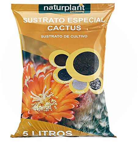 Sustrato Especial para Cactus. 5 litros. Compuesto por Sustrato Vegetal, Turba Rubia, Arena y Grava Volcánica. Potencia el Desarrollo óptimo de Tus Cactus y suculentas. Naturplant.