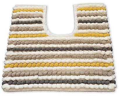 Allure Striped Chunky Bobble Toilet Mat 50 x 50cm – Thick, Hand-Woven, Super Soft Pedestal Mat (Mustard)