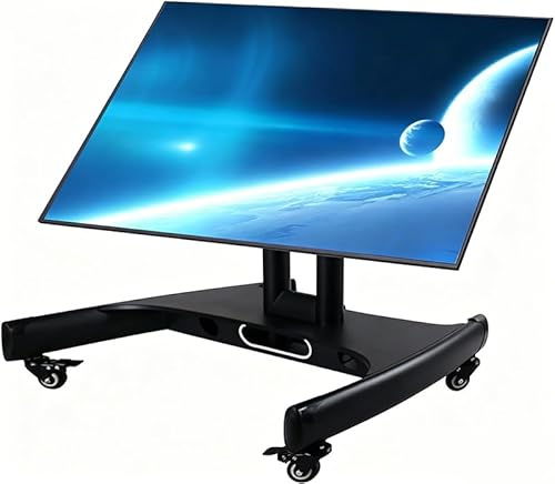 BIGalleons Mobile TV Mount Stand, Low Height Monitor Cart with Wheels for 32-65 inch Flat Curved Screen TV, LED LCD, Height Adjustable, 90DegreeAdjustable Viewing Angle, Black