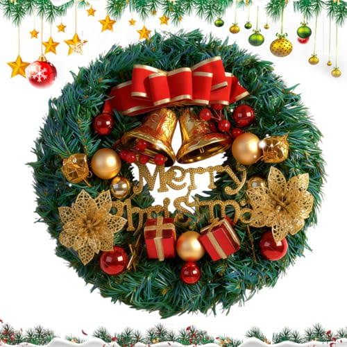 Ghirlanda Natalizia Classica, Ghirlanda Artificiale Abete, Corona di Natale per Porta, Decorazione Ghirlanda Verde, Corona dell'Avvento Artificiale, per Feste Festive Ringraziamento Natale (E)