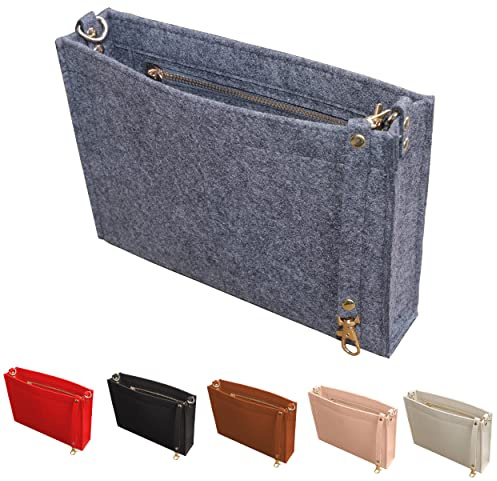 MISIXILE Felt Purse Insert Organizer with Zipper And Gold Buckles,Handbag Organiser Insert fits Toiletry Pouch 19 26(Grey-L)