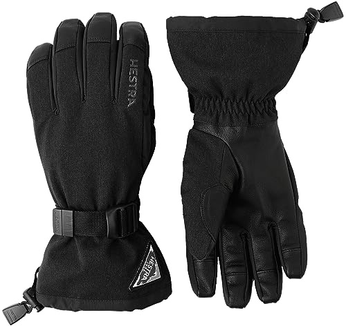 Hestra Unisex Powder Gauntlet Glove, Leather Windproof Insulated Glove for Alpine Ski, Everyday Winter Wear for Men & Women - Black - 10