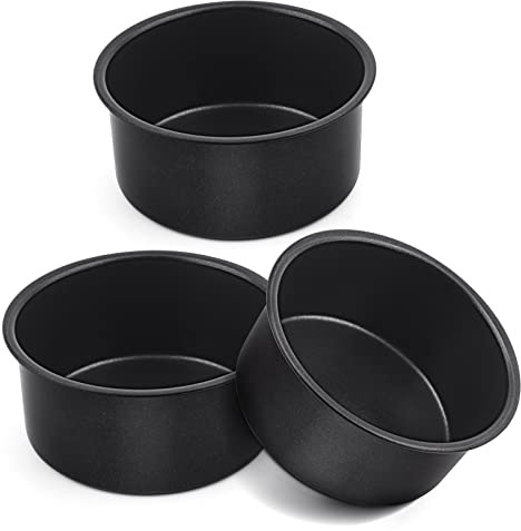 E-far 4 Inch Cake Pan Set of 3, Nonstick Stainless Steel Mini Round Cake Pans Tin, Small Size for Baking Smash Cakes/Cheesecake, Stainless Steel Core & Non-toxic Coating, Straight Side & 2 Inch Deep