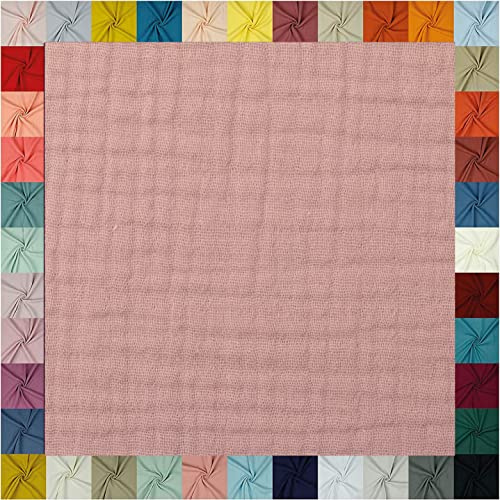 Hochwertiger Musselin Stoff Meterware - weicher Baumwollstoff für Kleid Baby Decke Tuch Tagesdecke Bettwäsche ÖkoTex Double Gauze uni Baumwollstoffe Dekostoff Stoffe zum Nähen Meterware 0,5 m altrosa