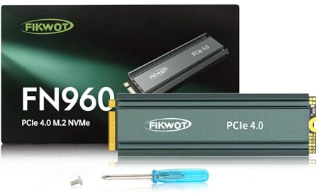 Fikwot FN960 512GB M.2 2280 PCIe Gen4 x4 NVMe 1.4 Internes Solid State Drive mit Kühlkörper – Bis zu 4800 MB/s, Dynamischer SLC Cache, Kompatible PS5 Interne SSD