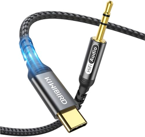 KiwiBird USB Type C to 3.5mm Male Aux Audio Jack Braided Cable 1.2m with Hi-Fi DAC for Headphone Car Stereo Speaker Compatible with iPhone 15 16 Plus Pro Max iPad Pro Galaxy S24 Pixel Android phone