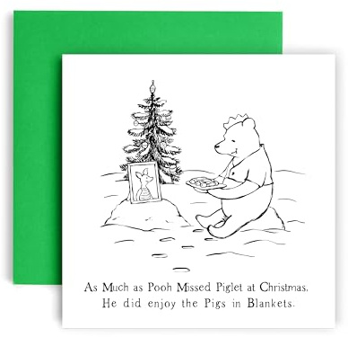 Huxters Christmas Cards for Men and Women – Pooh and Piglet Happy Christmas Card Holiday – Dad Mum Christmas Card Brother SIster – Funny