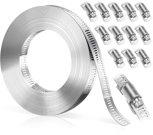 Bolatus 5M Schlauchschellen 304 Edelstahl, DIY Schellen Schlauchklemme Einstellbare Edelstahl Schlauch Clips mit 12 Stück Befestigungens Schraube Klemme für Wasser Rohr, Haus Gasrohr, Kühler