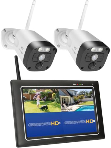 SecuFirst 2K Überwachungskamera Aussen mit Innen Monitor,7 Sensorbildschirm NVR + 2X Outdoor Kamera Überwachung Babyphone Arbeiten ohne WLAN,AI Bewegungsmelder,64 GB SD-Karte.Gegensprech