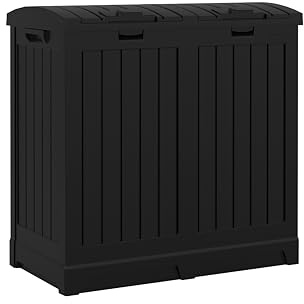Suncast Dual Trash Hideaway Cabinet for Garbage and Recycle Bags, Discrete Outdoor Trash Cabinet with Concealed Trash Bag Holders, Holds Two 33-Gal. Bags, Made in the USA