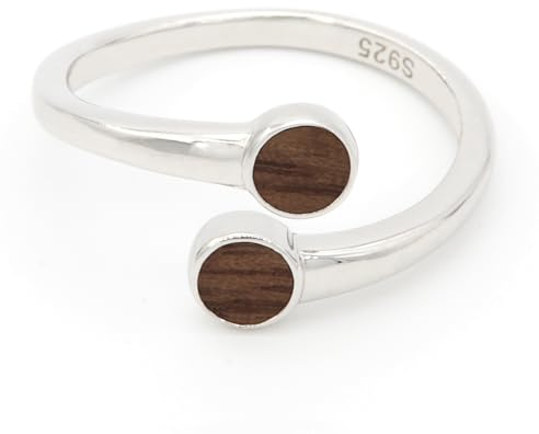 NaturSchatulle Holzschmuck Circle Pair Ring Holz aus 925 Silber Verstellbar Holzring mit Holzeinlage Schmuck Geschenk für Frauen
