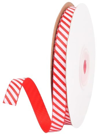 HAICN Nastro natalizio a righe color menta piperita, in tessuto con bordo metallico, rosso e bianco, decorazione fai da te per albero di Natale per regali (45 metri)
