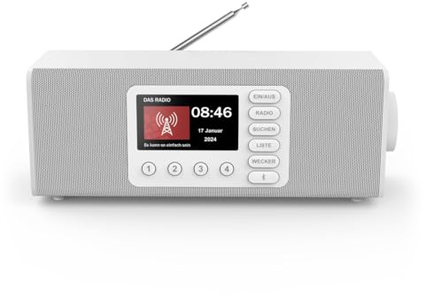Hama Radio digitale con sveglia (radio DAB con grande display, radio da cucina, DAB+, radio senior con funzionamento semplice, Bluetooth, FM, radiosveglia, radio stereo, piccola radio con buona