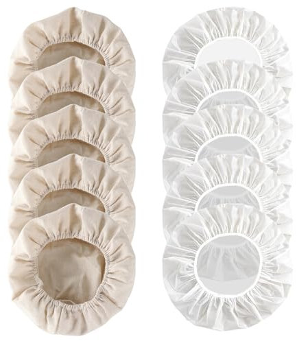 Editbar Brot Gärung Korb Tuch Liner Set - 5 Stück 25 × 8cm Baumwolle Gärkörbchen Bezug 5 Weiße Abdeckhauben für Lebensmittel, Brotbacken Zubehör, Brotbacken Set, Baumwolltuch für Gärkorb