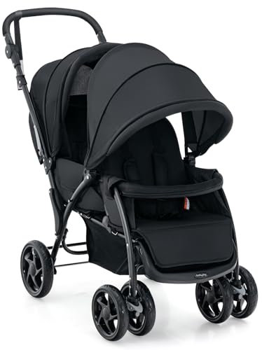 DREAMADE Geschwisterwagen 2 in 1, Doppelkinderwagen baby und kleinkind, Zwillingswagen Faltbar, Babywagen mit Doppelsitz, kinderwagen für 2 kinder, Grau (Schwarz)