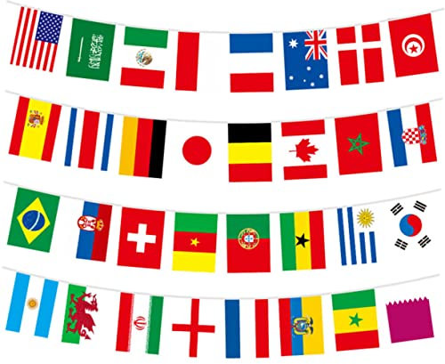 HAWILLOSCH Wimpelkette Fußball Weltmeisterschaft 32 Nationen Flaggenbanner 10 Meter Lange änderflaggen Für Party Deko Internationales Fan Accessoire Zur Feier Von Sportevents