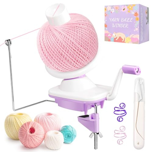 Purple Yarn Ball Winder, Yarn Winder for Crocheting, Winding Up Large Yarn Cake Winder, Yarn Spinner,Tension Ring and Clippers, Wool Winder Knitting, The Helper for Knitting Enthusiast