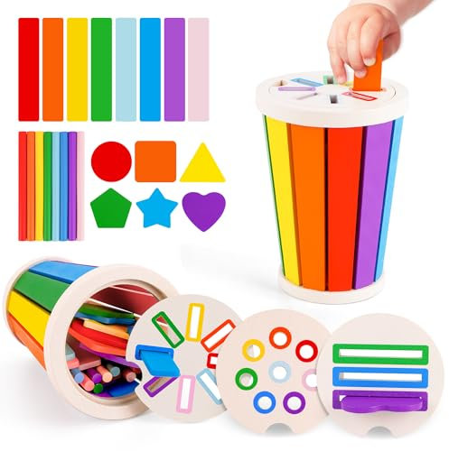 FCSONU Kinder Montessori Spielzeug ab 1 2 3 Jahre Jungen Mädchen, Farbe Form Sortierspiel, Kinderspielzeug ab 1-3 Jahre, Holzspielzeug Steckspiel ab 2, Weihnachten Geschenk für Baby Geburtstag