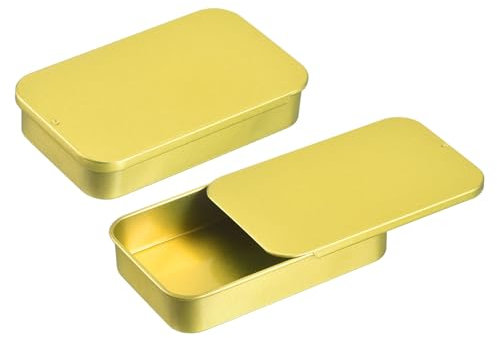 sourcing map 2 Pcs Metal Tin Box Container, 3.1x2x0.6 Inch Slide Top Tin Containers Empty Rectangular Storage Box Portable Mini Tin Case for Candy Cosmetic Crafts, Gold