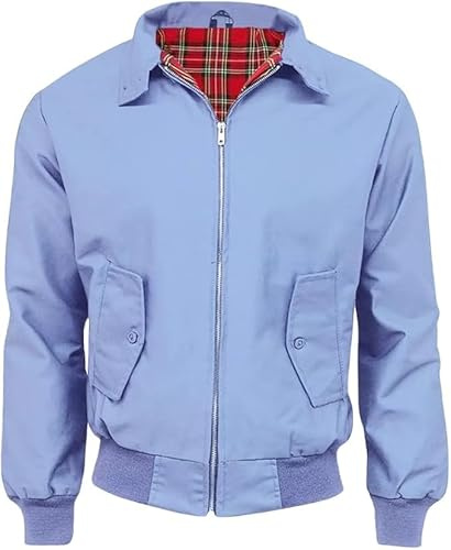 LE11 Mens Jacket Harrington Jackets Men Lightweight Bomber Jacket Men with Tartan Check Lining, Smart Casual Collared Zip Jacket for Everyday Wear, Retro Mod Style, Mens Lightweight Jacket