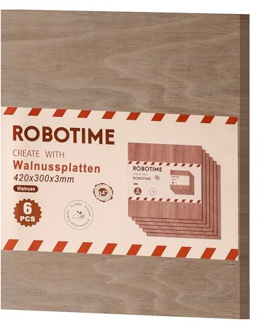 ROBOTIME Plywoodskiva, obehandlat trä för gör-det-själv-projekt, träplatta efter mått, lämplig för modelltillverkning, brandmålning, hantverk (420 x 300 x 3 mm – 6 stycken)