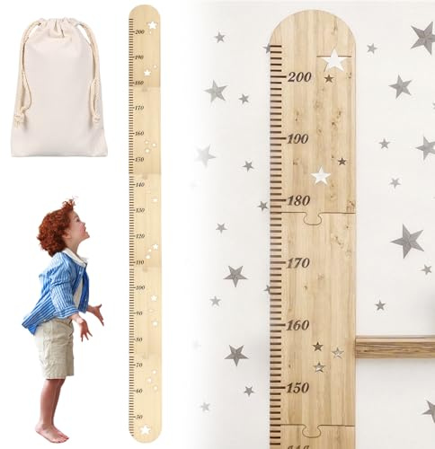 Messlatte Kinder Holz – Klappbare Wachstumsmessleiste (50–200 cm) zur Wandmontage, ideal für Kinderzimmer, Geburtstagsgeschenk, Taufgeschenk oder zur Geburt inkl. Canvas-Aufbewahrungstasche(27*42cm)