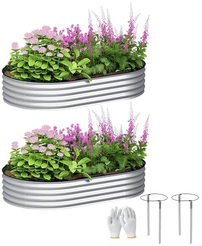 Outsunny Lot de 2 jardinières surélevées galvanisées en Acier, lit de Jardin, Bordure en Caoutchouc et Fond Ouvert, pour légumes, Fruits, Fleurs, 152 x 91 x 30 cm, Argent