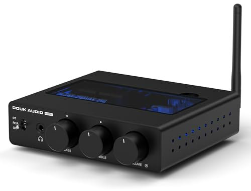 DoukAudio TPA3255 Bluetooth 5.0 Amplifier: 300Wx2 HiFi Class D Stereo Audio Power Amp for Home Theater/Speakers/Subwoofer/PC, with Bass Treble Control (A5PRO)