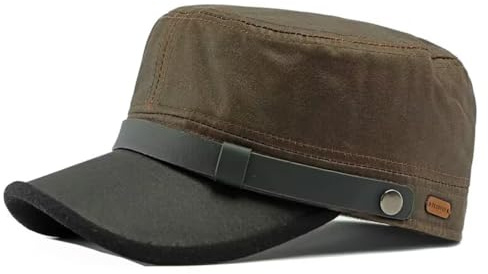 CHENNUO Gorra militar vintage con correa de piel, para otoño e invierno, gorra con visera para hombre, verde, 55-58