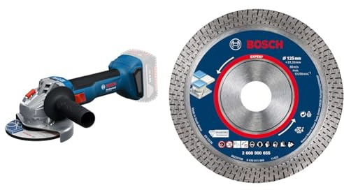 Bosch Professional Cordless Angle Grinder GWS 18V-8 + 1x EXPERT HardCeramic Diamanttrennscheiben (für Harte Fliesen, Harter Stein, Ø 125 mm, Professional Zubehör Kleiner Winkelschleifer)