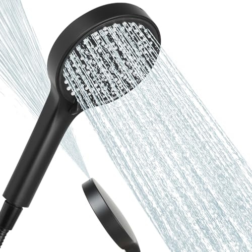 AIXMEET Alcachofa de Ducha, Diámetro de 125 mm, 6 modos Ajustables para Satisfacer Diversas Necesidades como Bañarse, Lavar Animales y Enjuagar el Baño (negro).