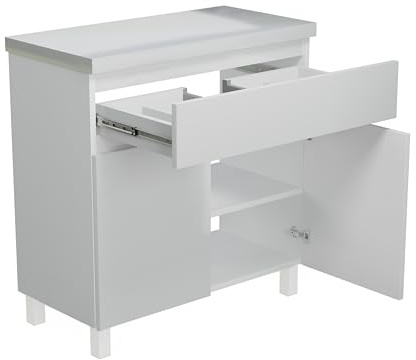 paplinskimoebel - Mobile per lavabo ARIZA TOP larghezza 80 cm, senza lavabo, base con cassetto, sospesa o in piedi, per lavabo da appoggio - Bianco opaco/Frontale Bianco lucido