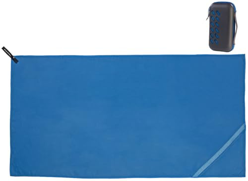 PEARL Microfaser Tuch: Mikrofaser-Handtuch mit Tasche, schnell trocknend, 140 x 70 cm, blau (Mikrofaser Handtuch flauschig, Fitness-Studio-Abtrockentücher, Badetuch)