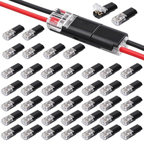 Generico CARISED 60 PCS Morsetti Elettrici 12v Connettori Elettrici Rapidi 2 Pin Senza Spelatura Connettori Elettrici Impermeabili 18-24 AWG Adatti per Auto Camion Kayak e Barche