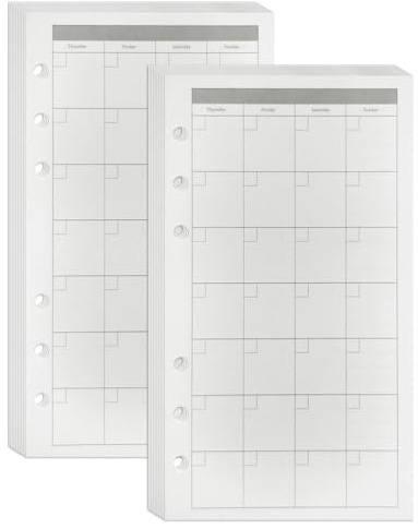 DY.2ten A6 månadsplanerare, inlägg för 6-ringspärm, A6-anteckningsbok refillpapper, organiseringsinlägg, planerare refill odaterad, 90 ark/180 sidor, 100 g/m²