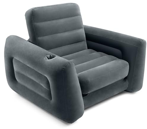 Intex 66551EP Inflatable Pull-Out Chair: Built-in Cupholder – Velvety Surface – 2-in-1 Valve – Folds Compactly – 80 x 91 x 26