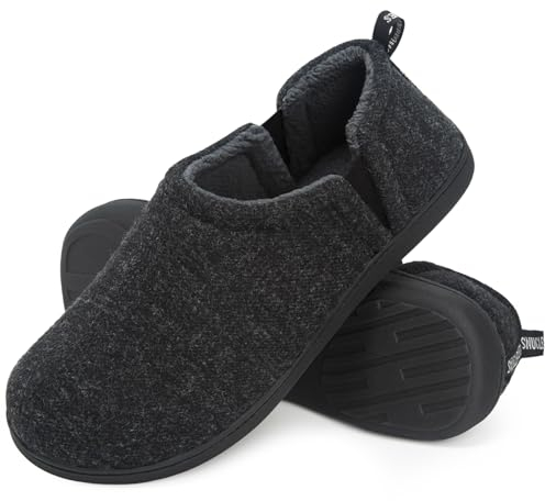 Snug Leaves Herren Fuzzy Kunstwolle Memory Foam Hausschuhe Anti-Rutsch warm Kunst-Sherpa Hausschuhe mit Doppelseitigen elastischen Einsätzen Grau,44-45 EU