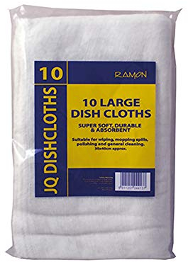 Ramon Hygiene 10 Large White Dishcloths, White Overlock, 30 x 40 cm, Durable, Super Absorbent, Machine Washable, General Soft Cleaning Cloths