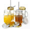 YHANEC Trinkgläser mit Deckel und Strohhalm, 4er Set Mason Jar Trinkglas, Trinkglas mit Deckel, Einmachgläser mit Henkel Wiederverwendbar, Glas, in Küchen, Partys, 450ml