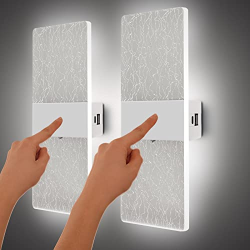 VOMI Applique da Parete Interno a Batteria con Interruttore e Porta di Ricarica USB, 2 Pezzi Bianco Lampada da Parete LED Senza Fili Ricaricabile Luce Magnetica, 3 Luminosità Regolabili, 6000K