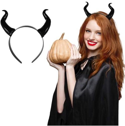 Beavorty Bandeau en cornes de diable noir avec cornes de diable - Bandeau de bœuf - Pour Halloween et cosplay - Pour adultes et enfants (noir 1)