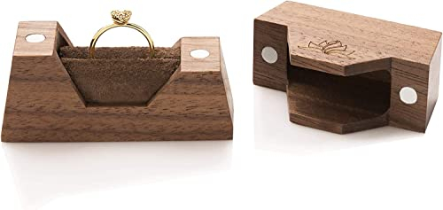 Saraphea Ring-Box aus Walnuss-Holz für Verlobungsring | handgemachte kleine Ringschatulle - Trapez
