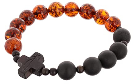 Radband armband kunglig bärnsten konjak/svart, - Amber