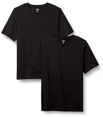 Amazon Essentials T-shirt Henley en coton à manches courtes Homme, Lot de 2, Noir, XXL