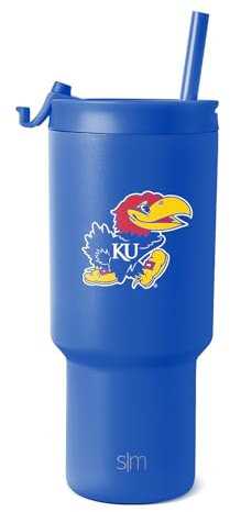 Simple Modern Offiziell lizenzierter Collegiate Kansas Jayhawks Becher mit Klappdeckel und Strohhalmen, isolierter Becher, Edelstahl, Geschenke für Männer und Frauen, Trek-Kollektion, University of