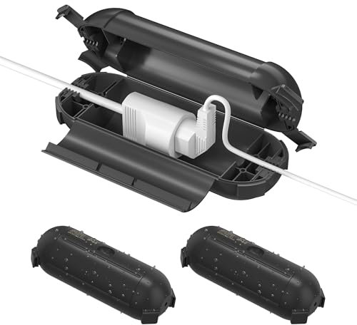 BN-LINK 2er Outdoor IP44 wasserdichter Safe Box, Garten Kabelbox wasserdicht für LED-Kette, 20x8x7,6cm, Schutzbox für Verlängerungskabel, Elektrowerkzeug, Rasenmäher Schwarz